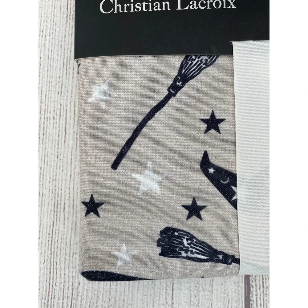 Christian Lacroix Tablecloth 60x84 Taupe Halloween Witch Hat Broom Star Metallic